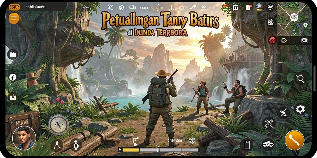 Screenshot gameplay 55RP yang menunjukkan eksplorasi dunia terbuka.
