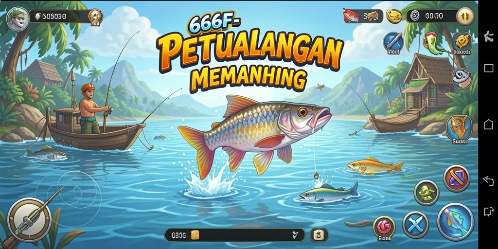 Tampilan gameplay menampilkan aksi memancing yang seru dan grafis menawan.