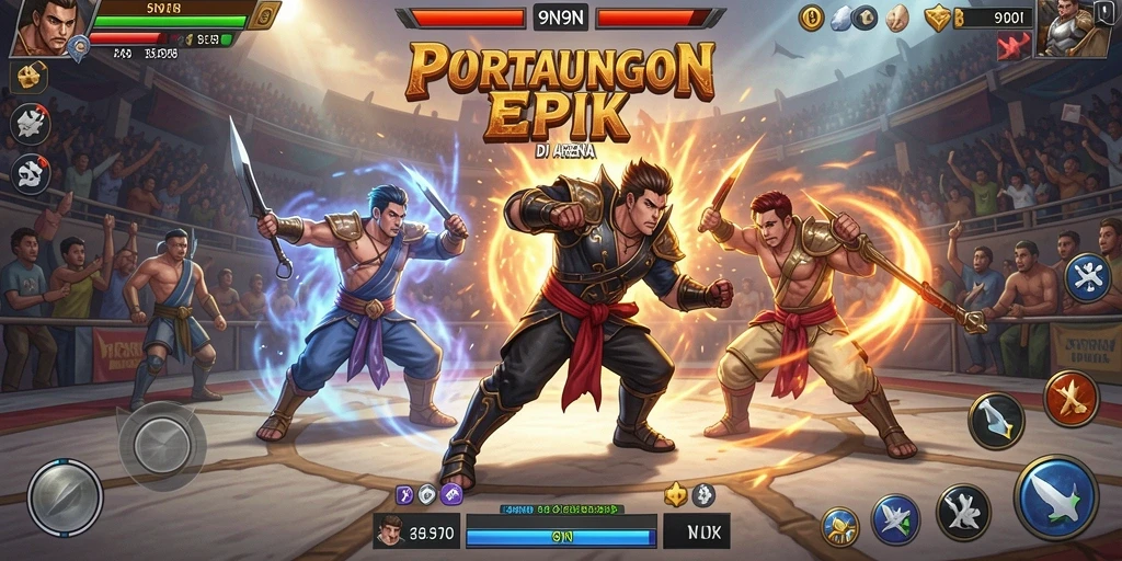 Screenshot utama 9N9N menampilkan aksi pertarungan yang mendebarkan.
