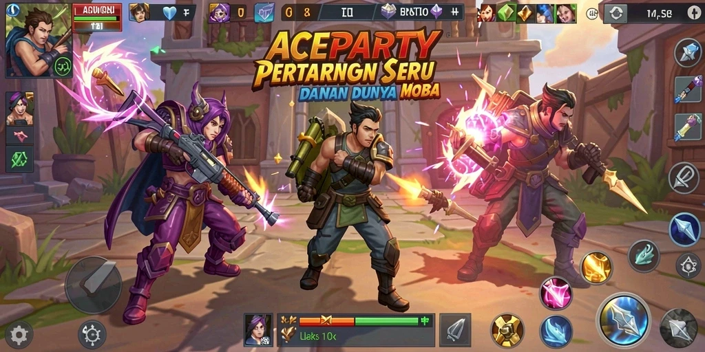 Screenshot menampilkan pertarungan heroik di arena MOBA.