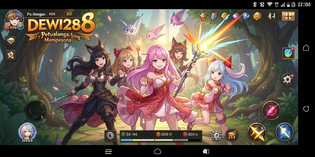Screenshot gameplay DEWI288 menampilkan petualangan karakter anime.