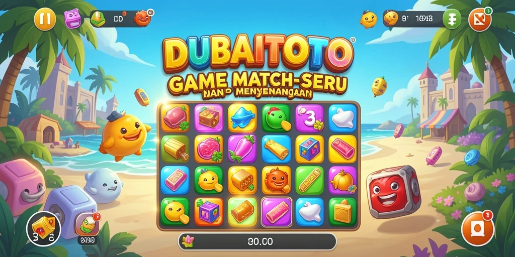 Tampilan gameplay DUBAITOTO dengan objek berwarna-warni berjejer di layar.