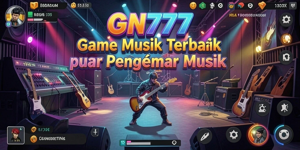 Tampilan gameplay GN777 dengan skema warna cerah dan efek musik yang menarik.