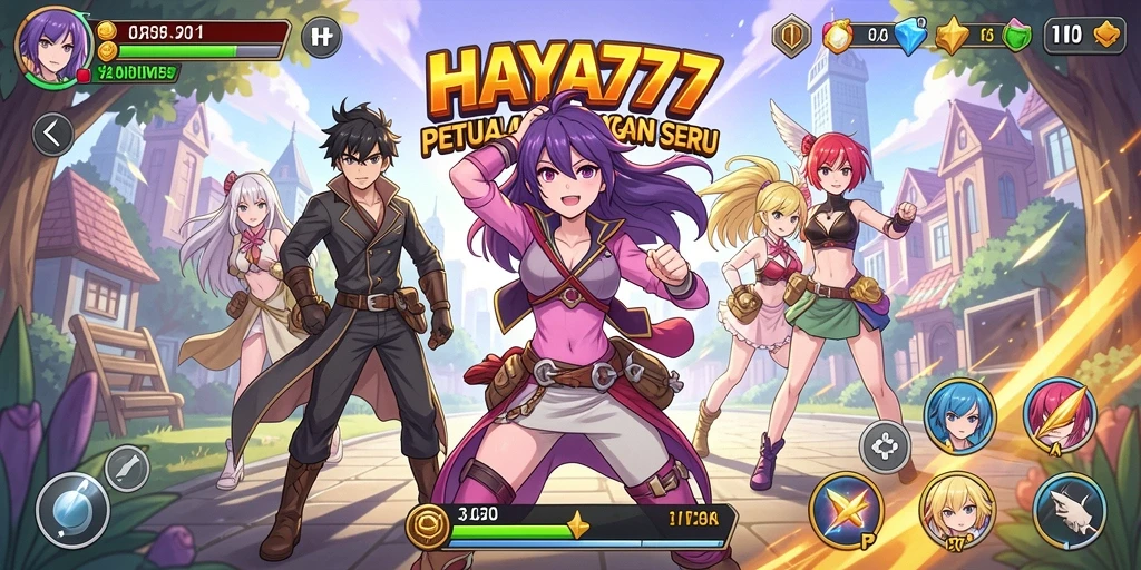 Tampilan gameplay HAYA777 menunjukkan karakter anime dalam aksi seru.