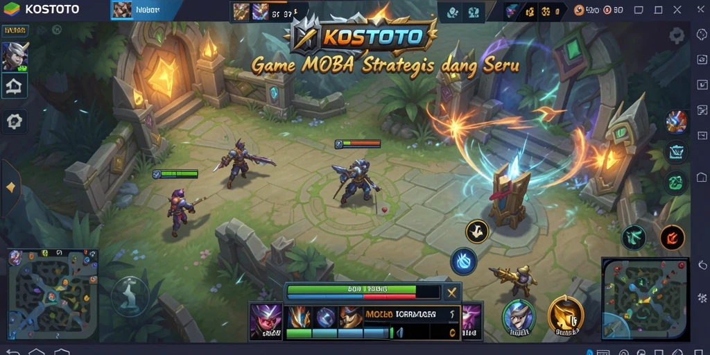 Tampilan gameplay seru di KOSTOTO, aksi MOBA yang mendebarkan.