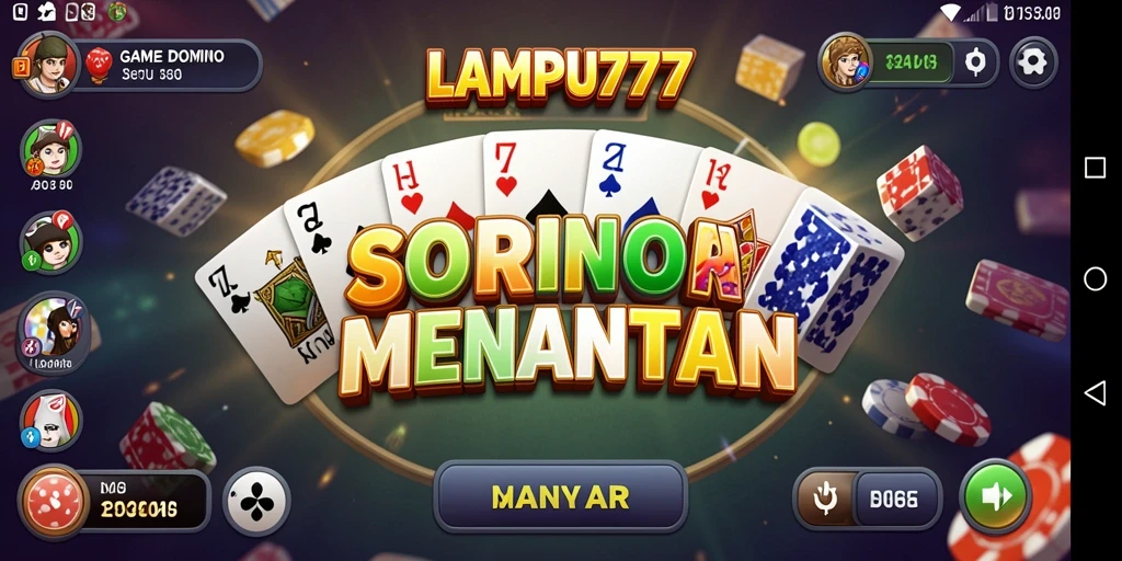 Tampilan gameplay seru dalam LAMPU777, menampilkan aksi domino yang mendebarkan.