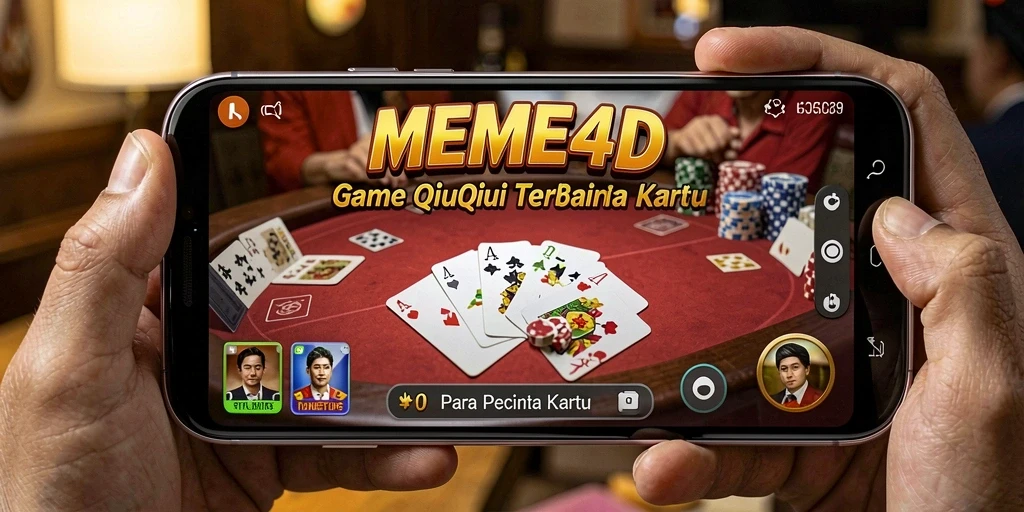 Tampilan gameplay seru dalam MEME4D, menunjukkan kartu dan pemain yang bersaing.