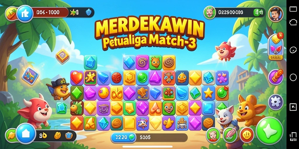 Screenshot gameplay seru dari MERDEKAWIN dengan kombinasi warna-warni.