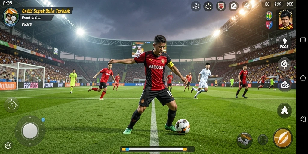 Tampilan gameplay PK95 yang mendebarkan dalam pertandingan sepak bola.