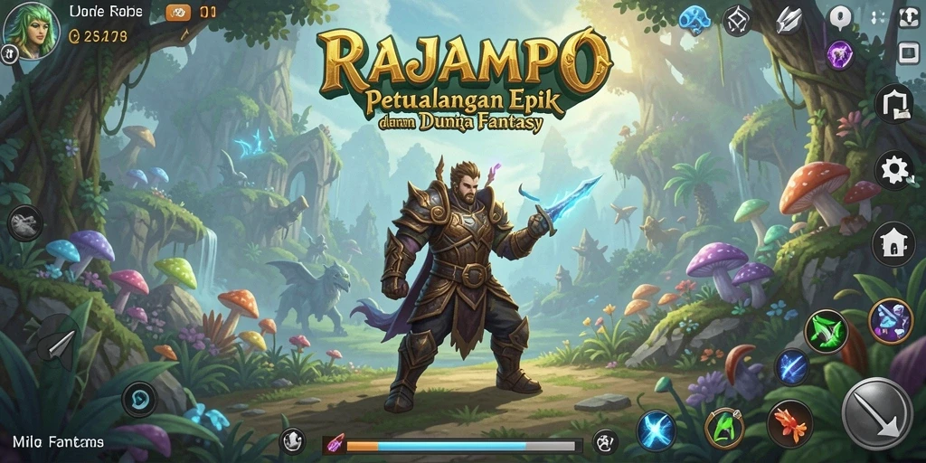 Tampilan gameplay RAJAMPO dengan pertarungan epik dan eksplorasi dunia.