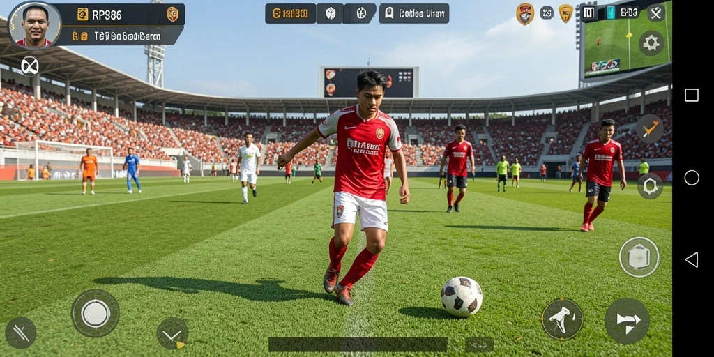 Tampilan gameplay RP886 dengan aksi sepak bola seru.