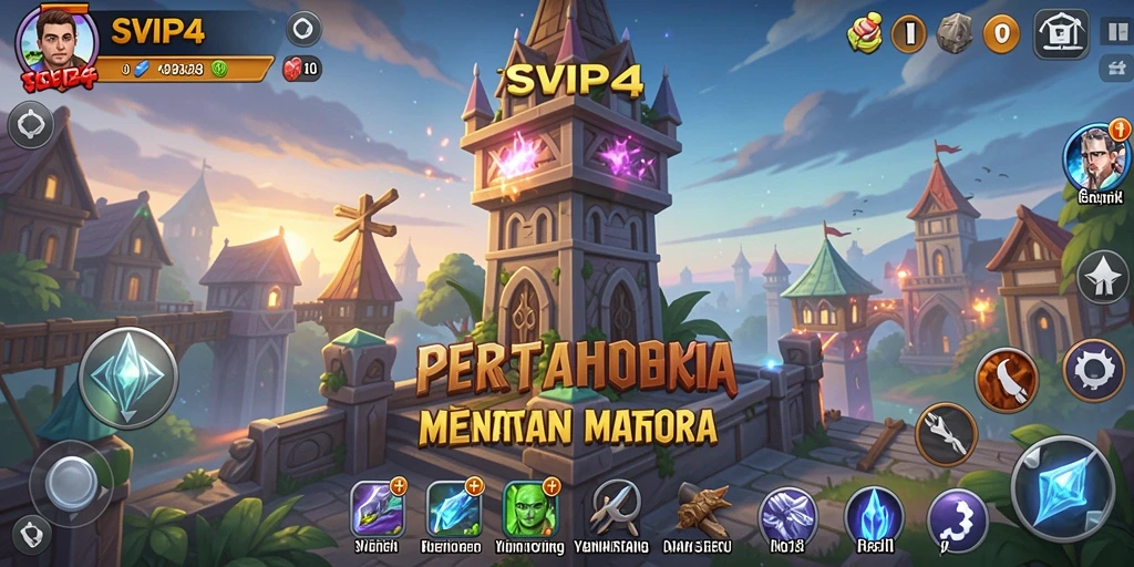 Tangkapan layar gameplay SVIP4 menampilkan menara pertahanan yang strategis dan serangan musuh.