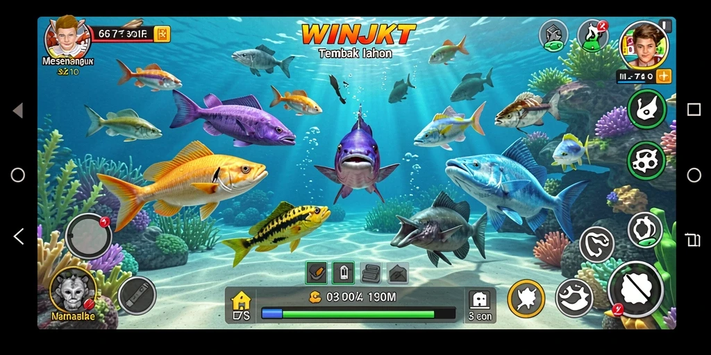 Screenshot gameplay WINJKT menampilkan aksi menembak ikan yang seru.